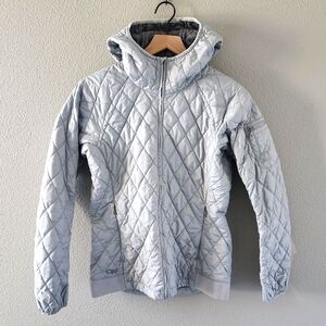 Outdoor Research Puffer Jacket Medium Quilted Grey Hood Pockets *flawed*